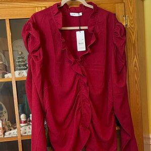 City Chic Vibrant Red Ruffled Blouse